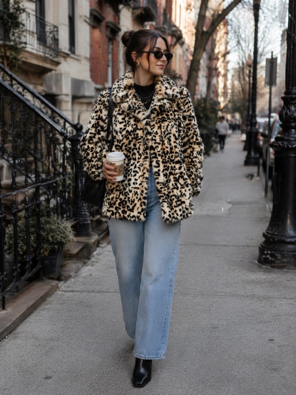 FATE Women's Cheetah Leopard Print Faux Fur Jacket M